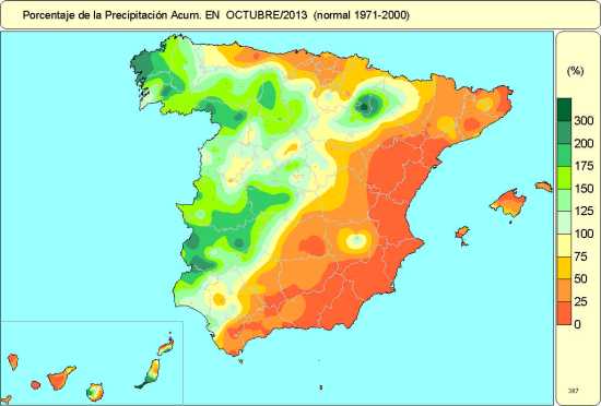Octubre de 2013: muy cálido y desigual en precipitaciones en España